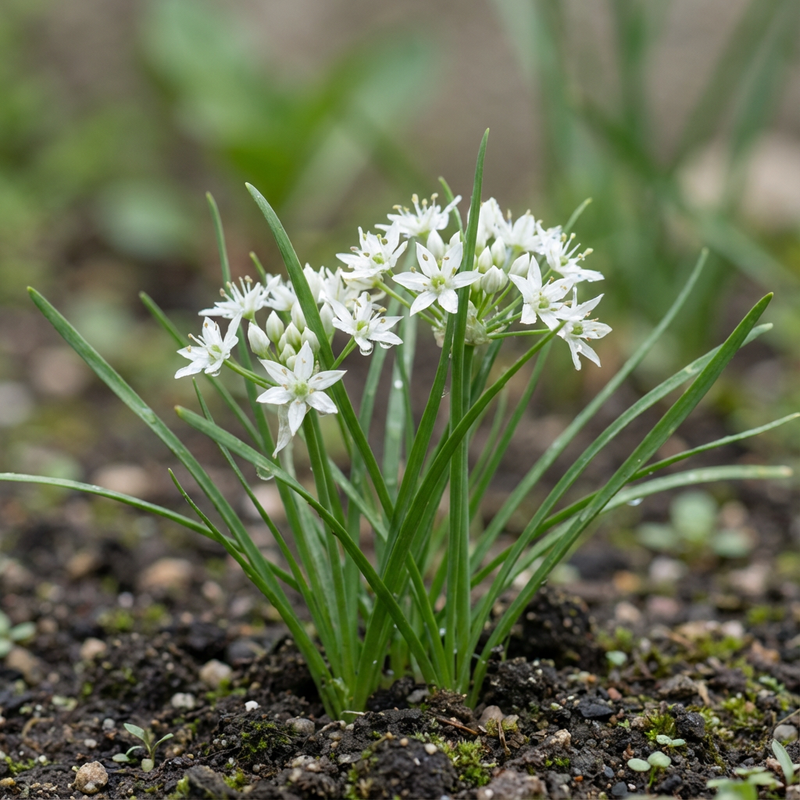 Schnittknoblauch (Allium tuberosum), KI-Illustration