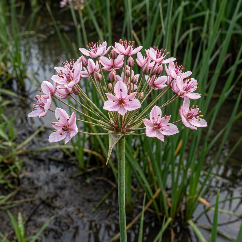Schwanenblume (Butomus umbellatus), KI-Illustration