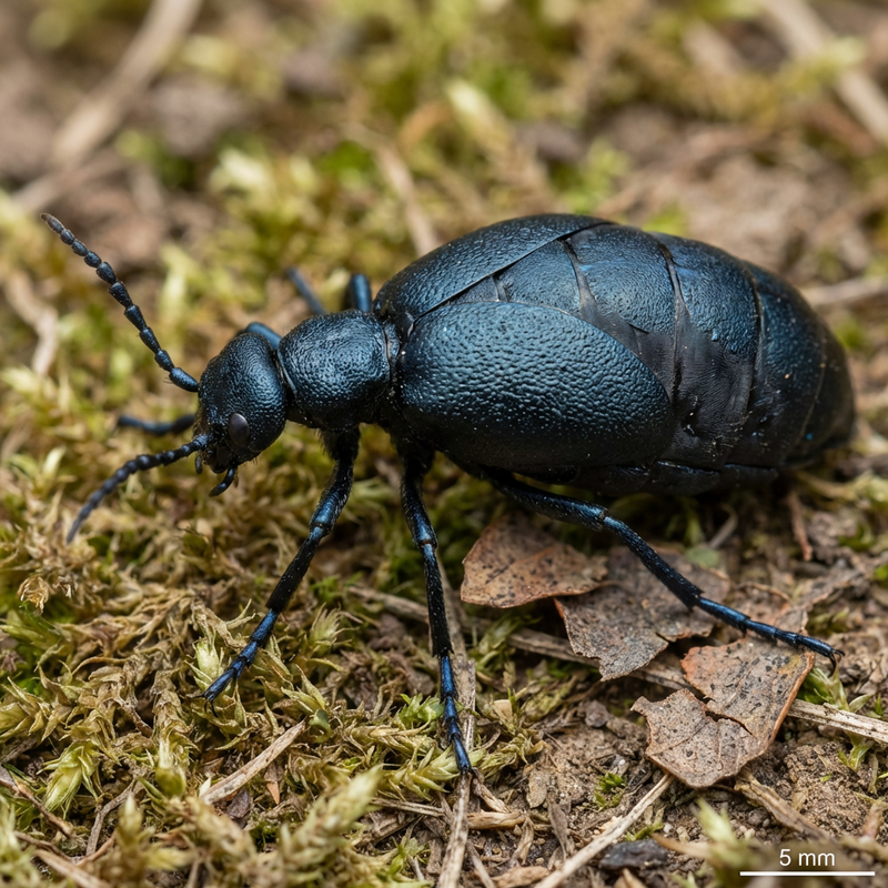 Schwarzblauer Ölkäfer (Meloe proscarabaeus), KI-Illustration