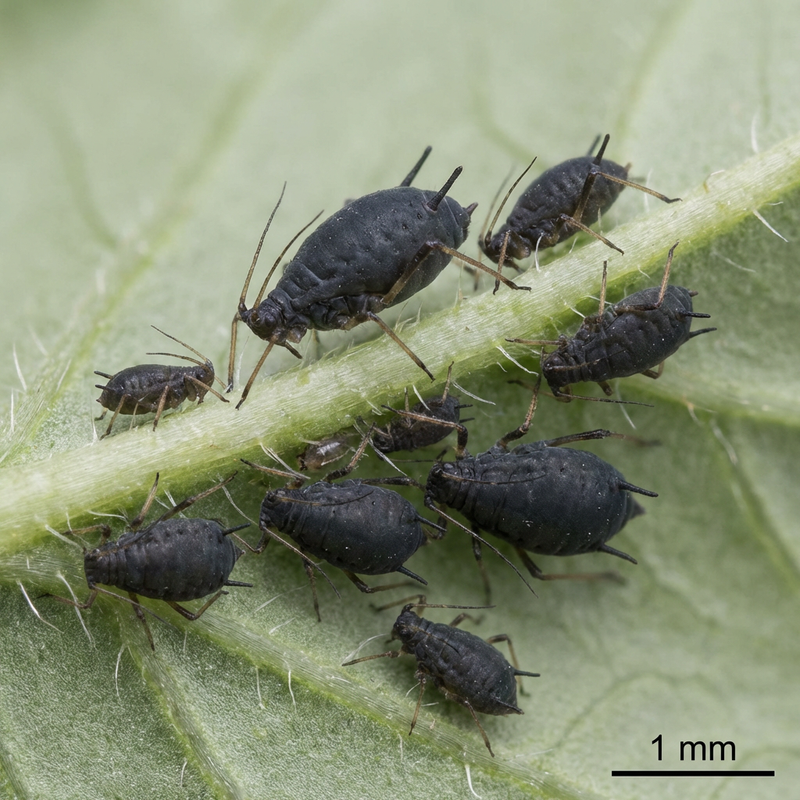 Schwarze Bohnenlaus (Aphis fabae), KI-Illustration