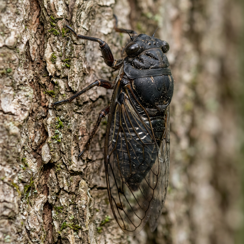 Schwarze Singzikade (Cryptotympana atrata), KI-Illustration