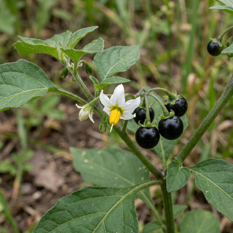 Schwarzer Nachtschatten (Solanum nigrum), KI-Illustration