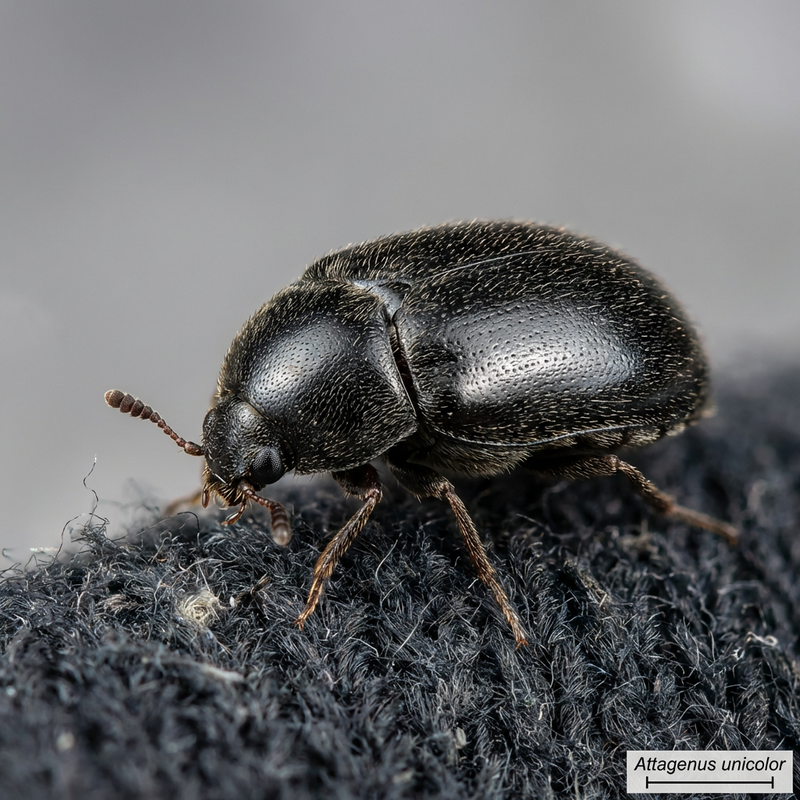 Schwarzer Pelzkäfer (Attagenus unicolor), KI-Illustration