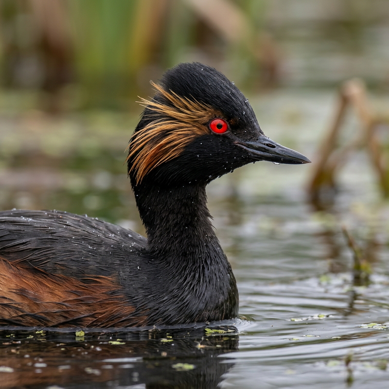 Schwarzhalstaucher (Podiceps nigricollis), KI-Illustration
