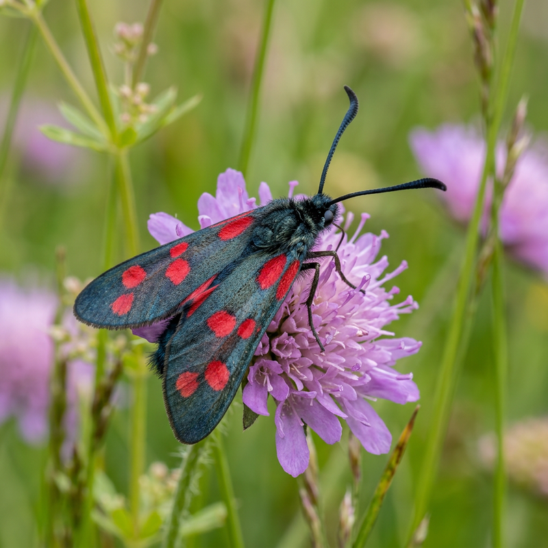 Sechsfleck-Widderchen (Zygaena filipendulae), KI-Illustration