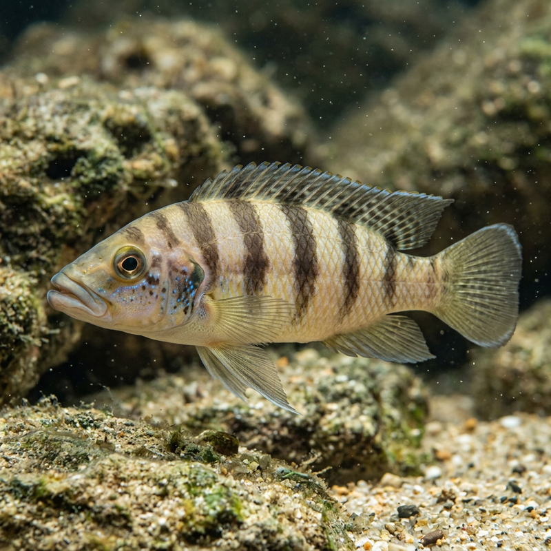 Sechsstreifen-Buntbarsch (Neolamprologus sexfasciatus), KI-Illustration