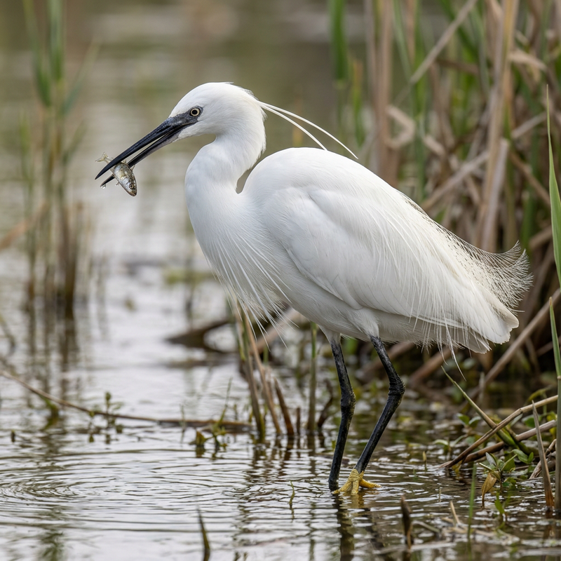 Seidenreiher (Egretta garzetta), KI-Illustration