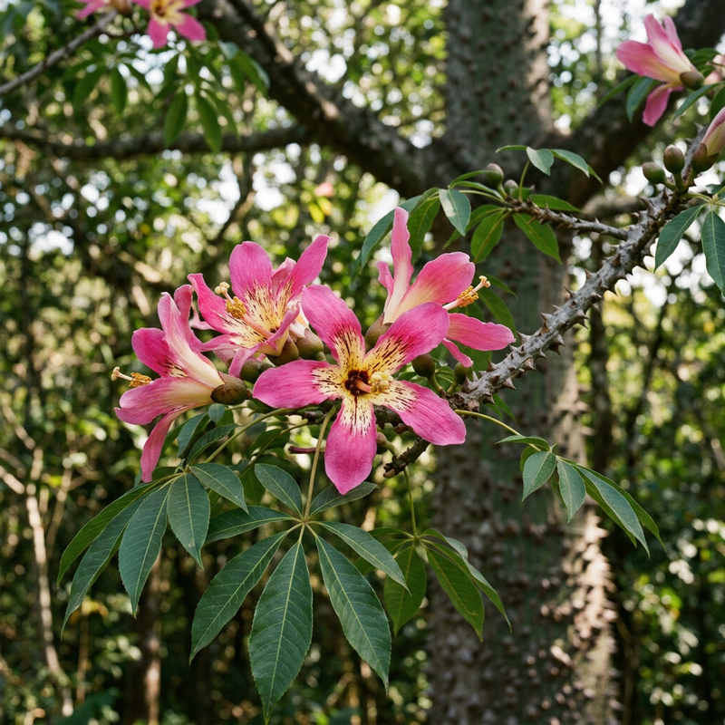 Seidenwollbaum (Ceiba speciosa), KI-Illustration