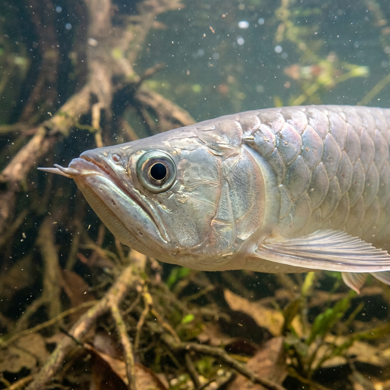 Silber-Arowana (Osteoglossum bicirrhosum), KI-Illustration
