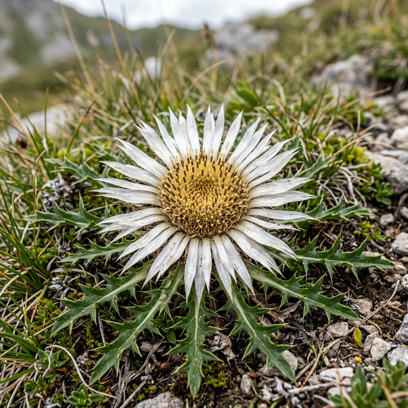 Silberdistel (Carlina acaulis), KI-Illustration