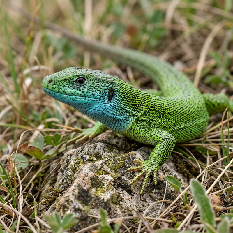 Smaragdeidechse (Lacerta viridis), KI-Illustration