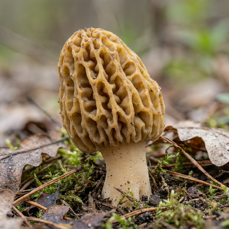 Speisemorchel (Morchella esculenta), KI-Illustration