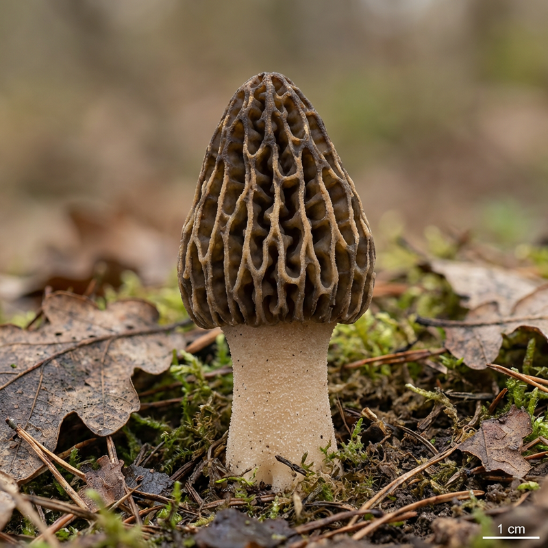 Spitz-Morchel (Morchella elata), KI-Illustration
