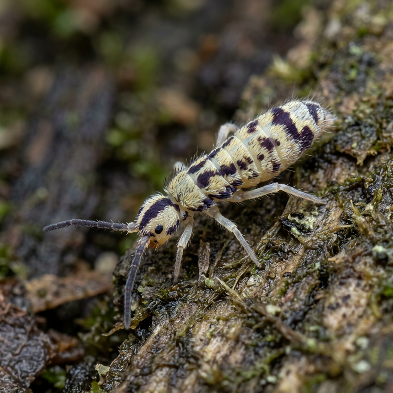 Springschwanz (kein spezifischer deutscher Name etabliert) (Willowsia nigromaculata), KI-Illustration