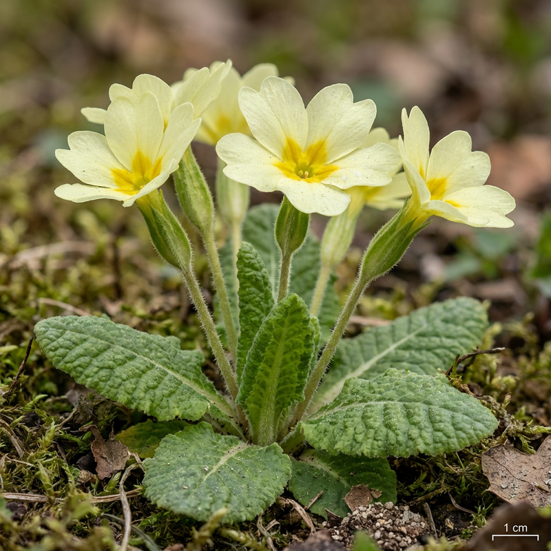 Stängellose Schlüsselblume (Primula vulgaris), KI-Illustration