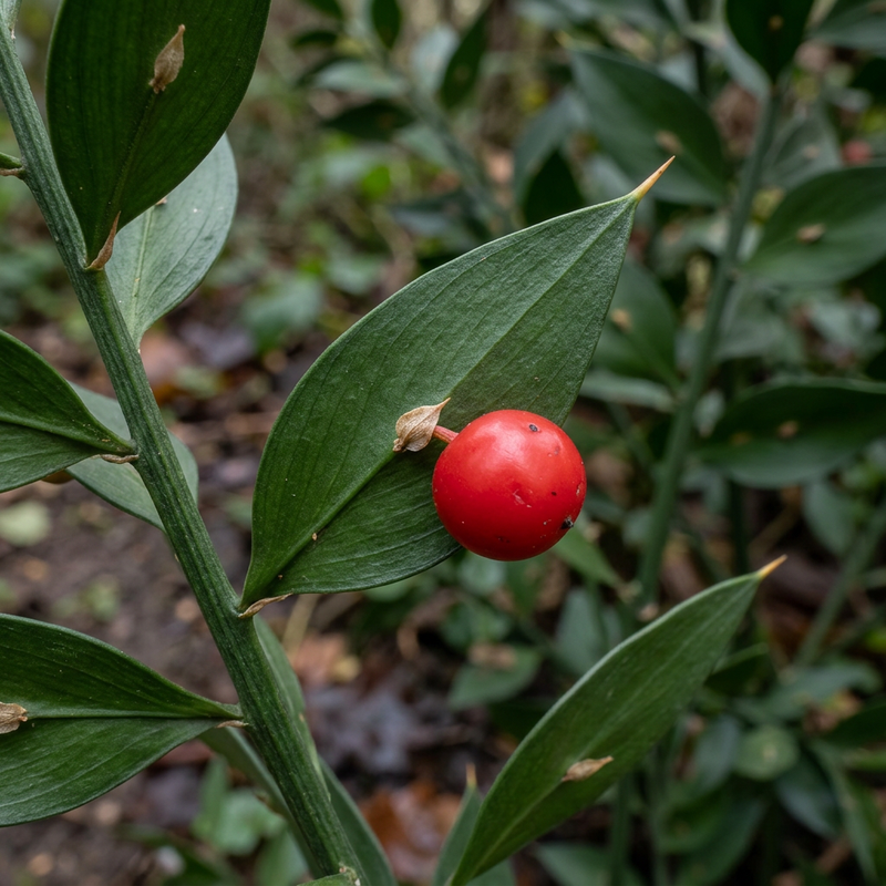 Stechender Mäusedorn (Ruscus aculeatus), KI-Illustration