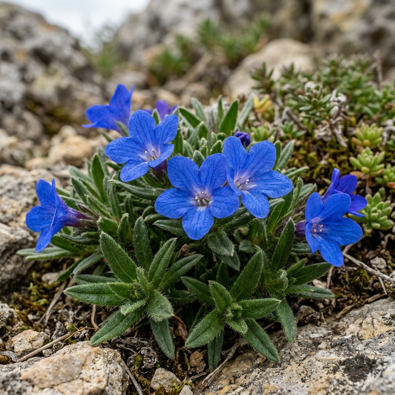 Steinsame (Lithodora diffusa), KI-Illustration