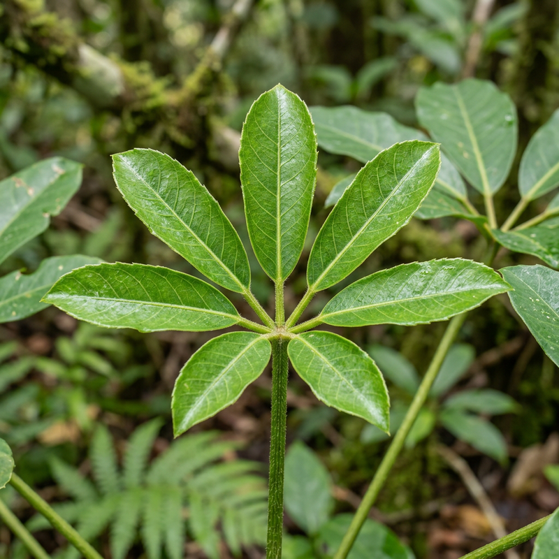 Strahlenaralie (Heptapleurum actinophyllum), KI-Illustration