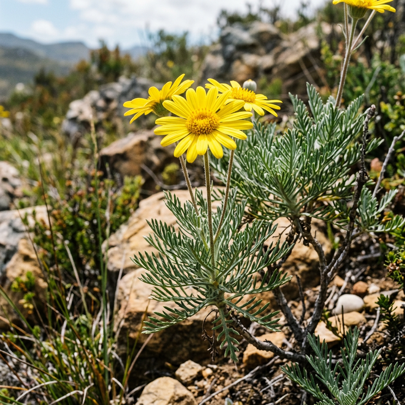 Strauch-Euryops (Euryops pectinatus), KI-Illustration