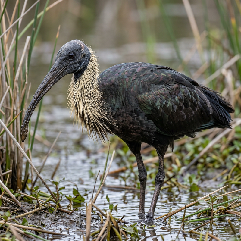 Strohhalm-Ibis (Threskiornis spinicollis), KI-Illustration