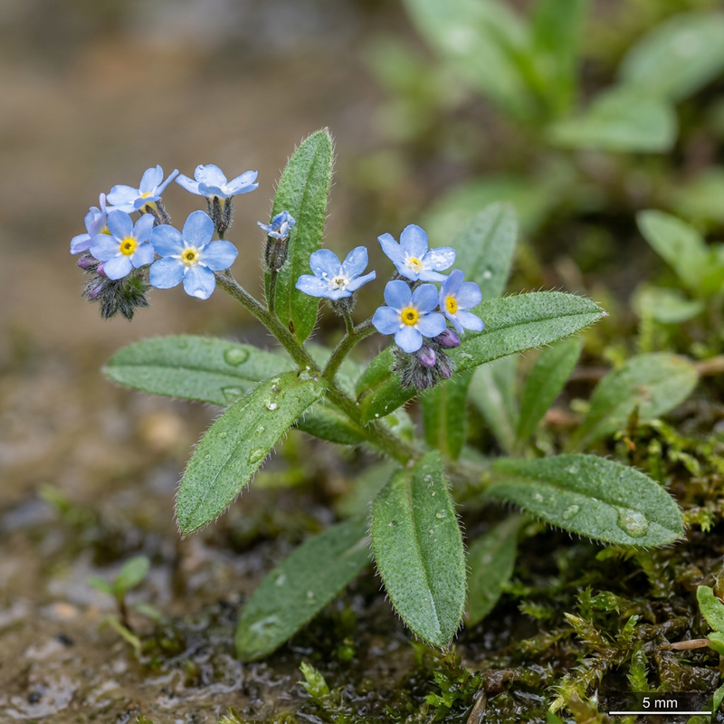 Sumpf-Vergissmeinnicht (Myosotis scorpioides), KI-Illustration
