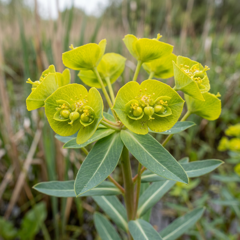 Sumpf-Wolfsmilch (Euphorbia palustris), KI-Illustration