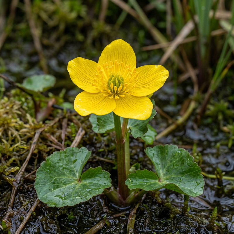Sumpfdotterblume (Caltha palustris), KI-Illustration