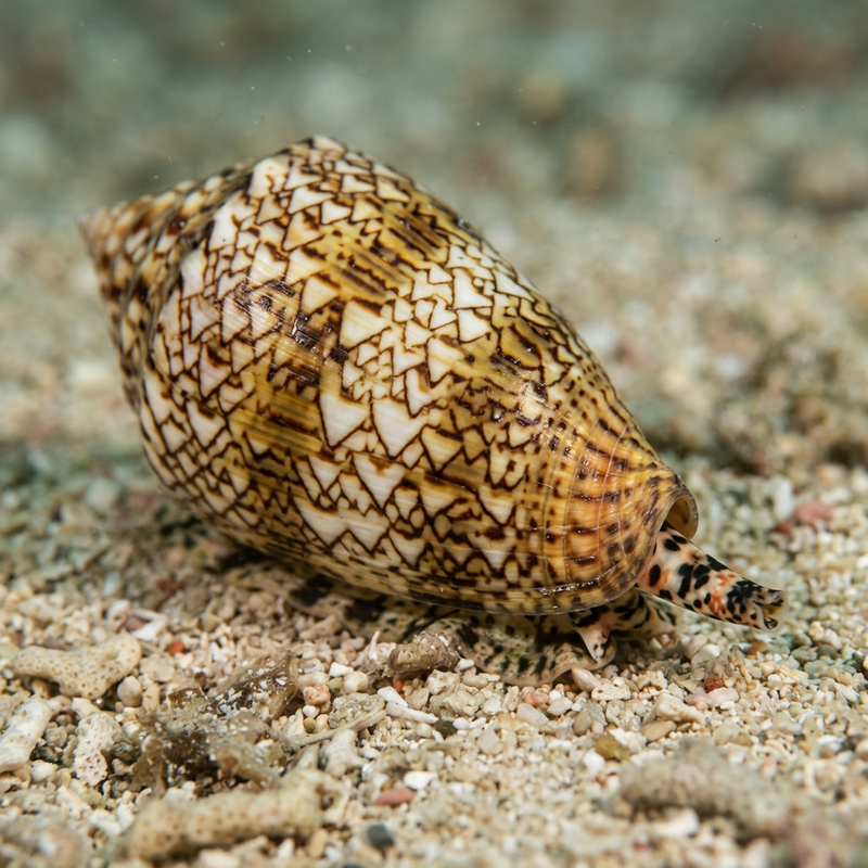 Textilkegelschnecke (Conus textile), KI-Illustration