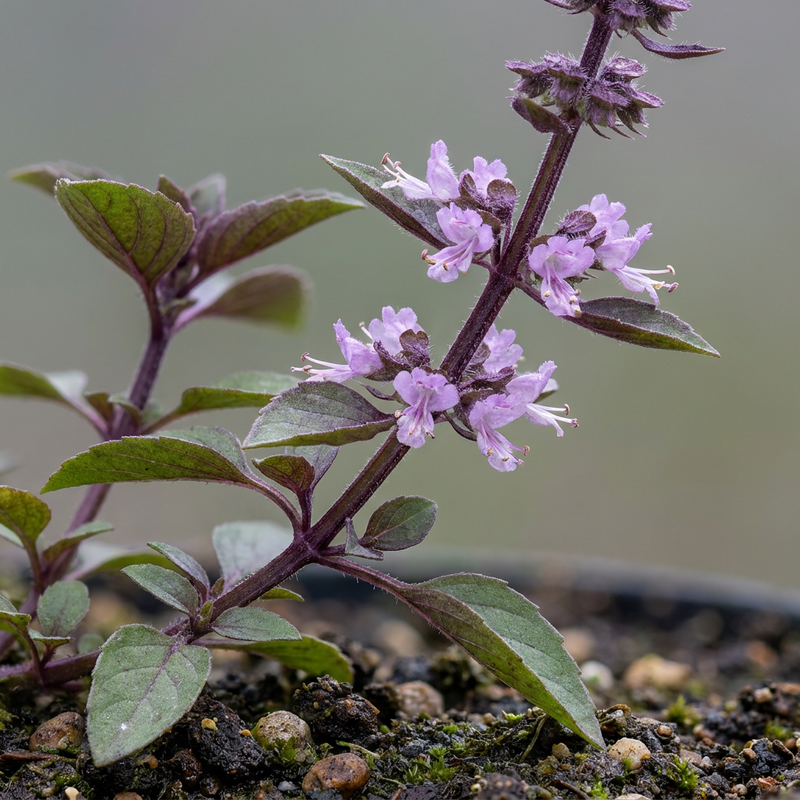 Thai-Basilikum (Ocimum basilicum thyrsiflorum), KI-Illustration