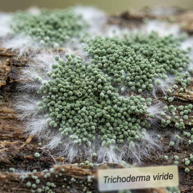 Grüner Schimmel (Trichoderma viride), KI-Illustration