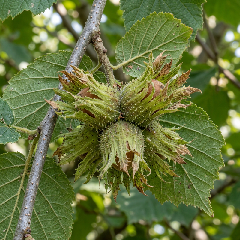 Türkische Hasel (Corylus colurna), KI-Illustration