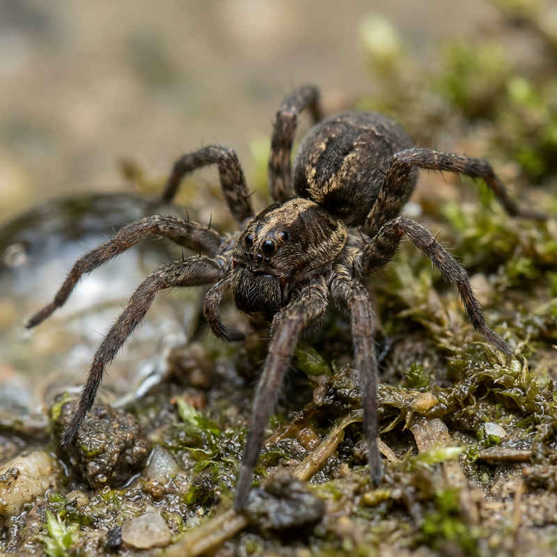 Ufer-Wolfspinne (Pardosa amentata), KI-Illustration