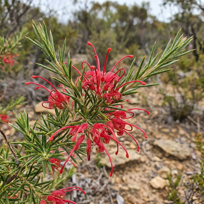 Wacholder-Grevillee (Grevillea juniperina), KI-Illustration