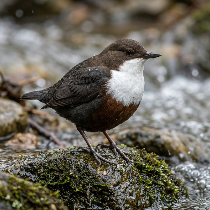 Wasseramsel (Cinclus cinclus), KI-Illustration