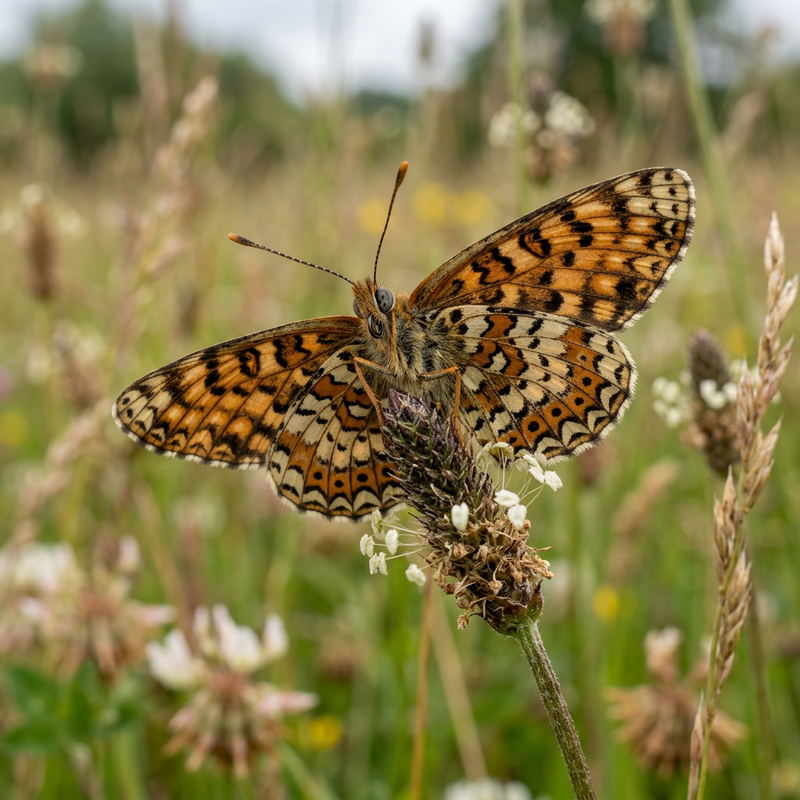Wegerich-Scheckenfalter (Melitaea cinxia), KI-Illustration
