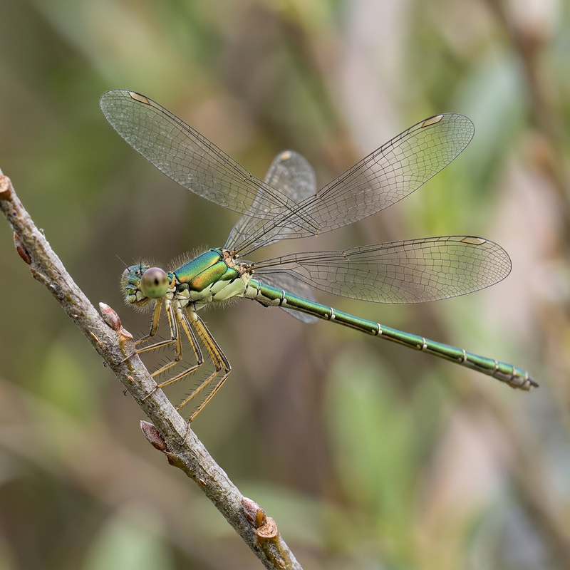 Weidenjungfer (Chalcolestes viridis), KI-Illustration