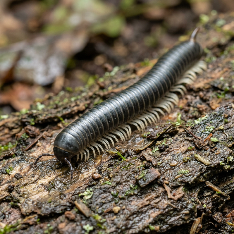 Weißbeiniger Schnurfüßer (Tachypodoiulus niger), KI-Illustration