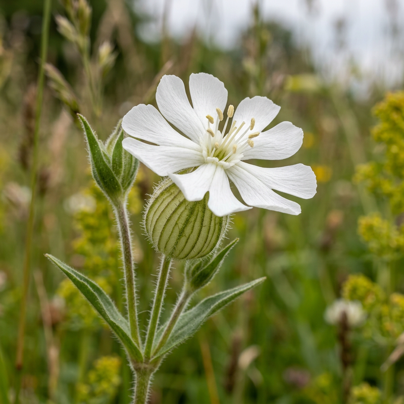 Weiße Lichtnelke (Silene latifolia), KI-Illustration