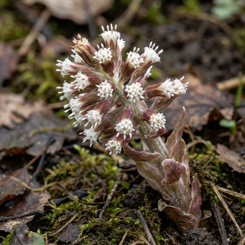 Weiße Pestwurz (Petasites albus), KI-Illustration