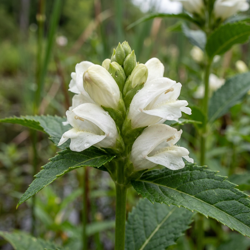 Weiße Schildblume (Chelone glabra), KI-Illustration