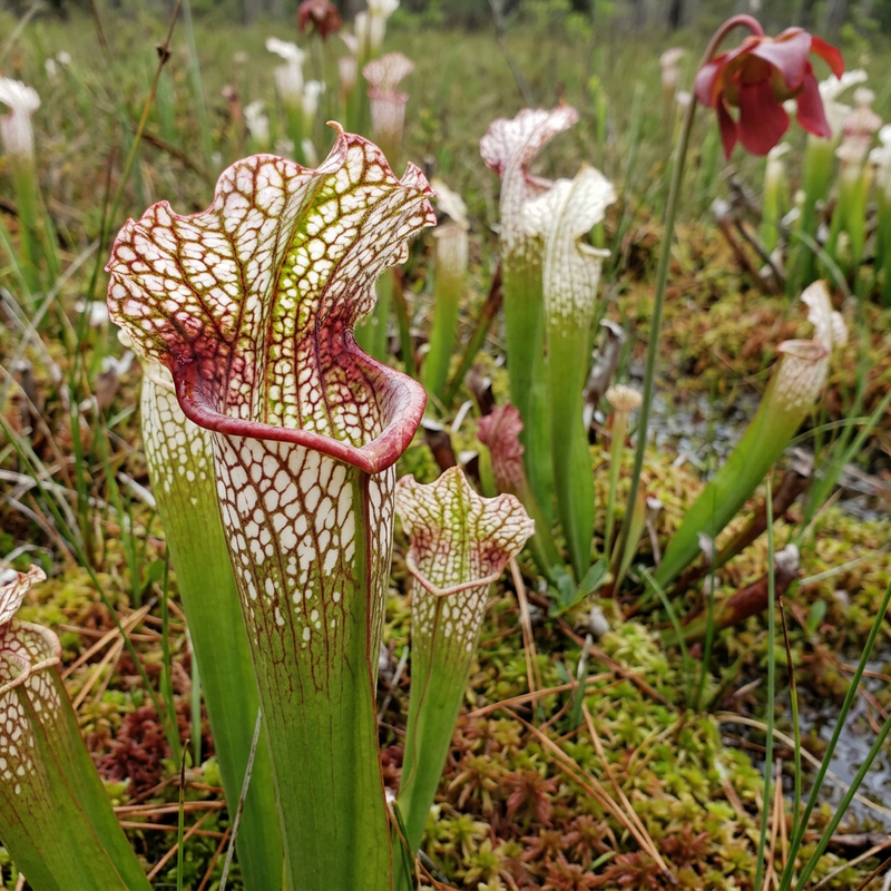 Weiße Schlauchpflanze (Sarracenia leucophylla), KI-Illustration