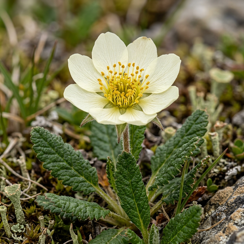 Weiße Silberwurz (Dryas octopetala), KI-Illustration
