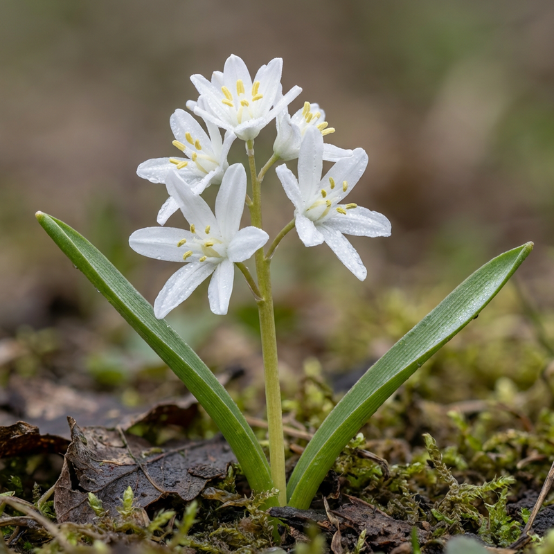 Weißer Schneestolz (Scilla luciliae), KI-Illustration