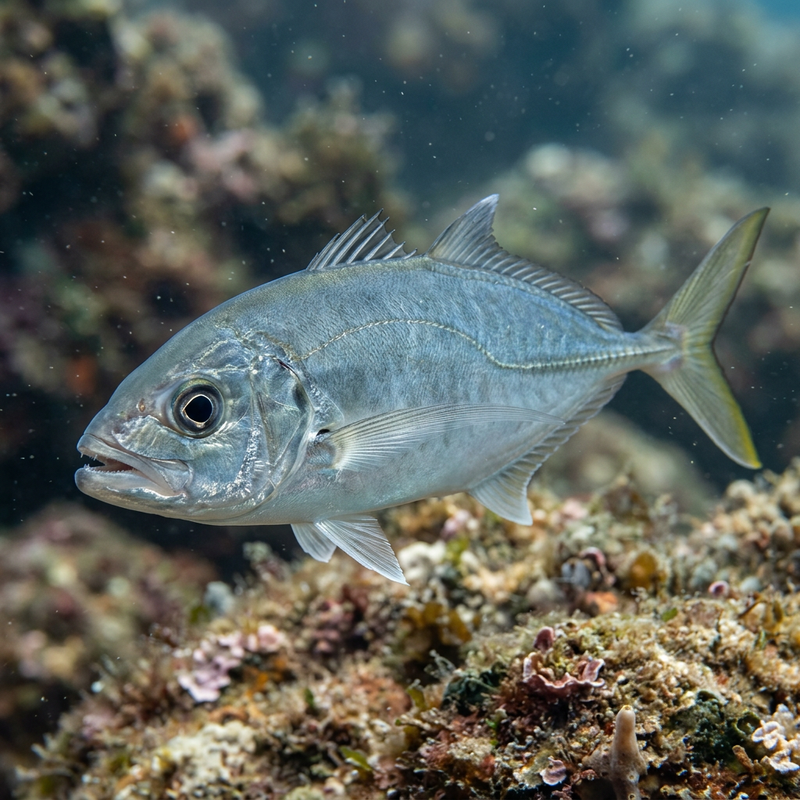 Weißer Trevally (Pseudocaranx dentex), KI-Illustration