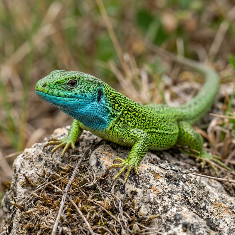 Westliche Smaragdeidechse (Lacerta bilineata), KI-Illustration