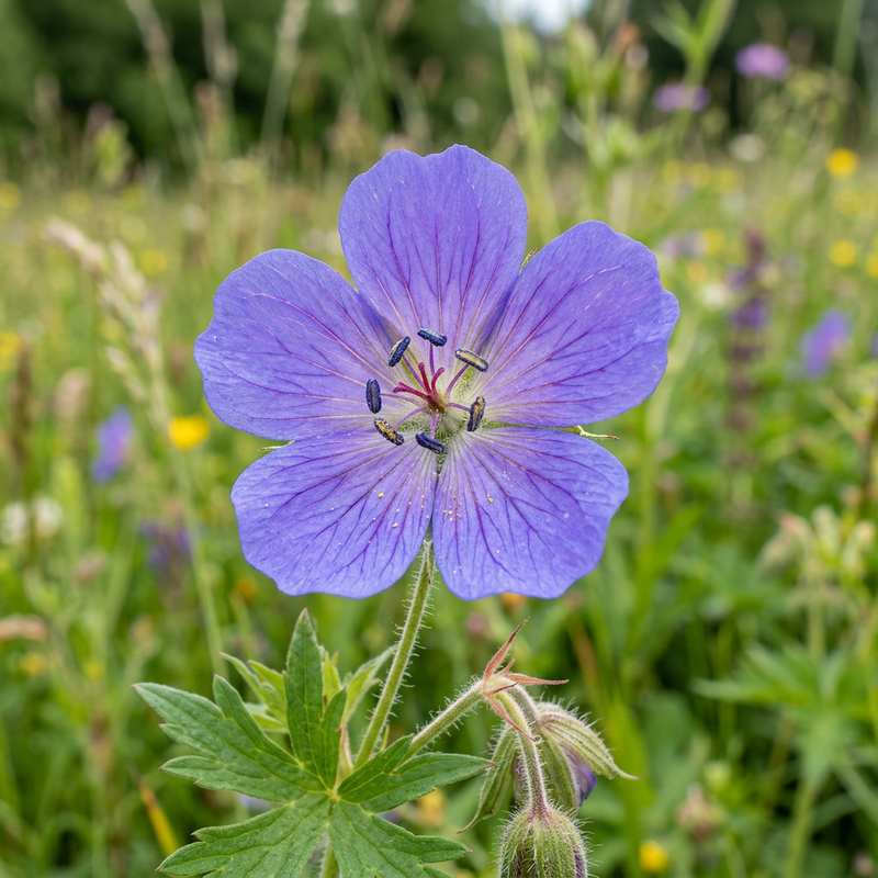 Wiesen-Storchschnabel (Geranium pratense), KI-Illustration