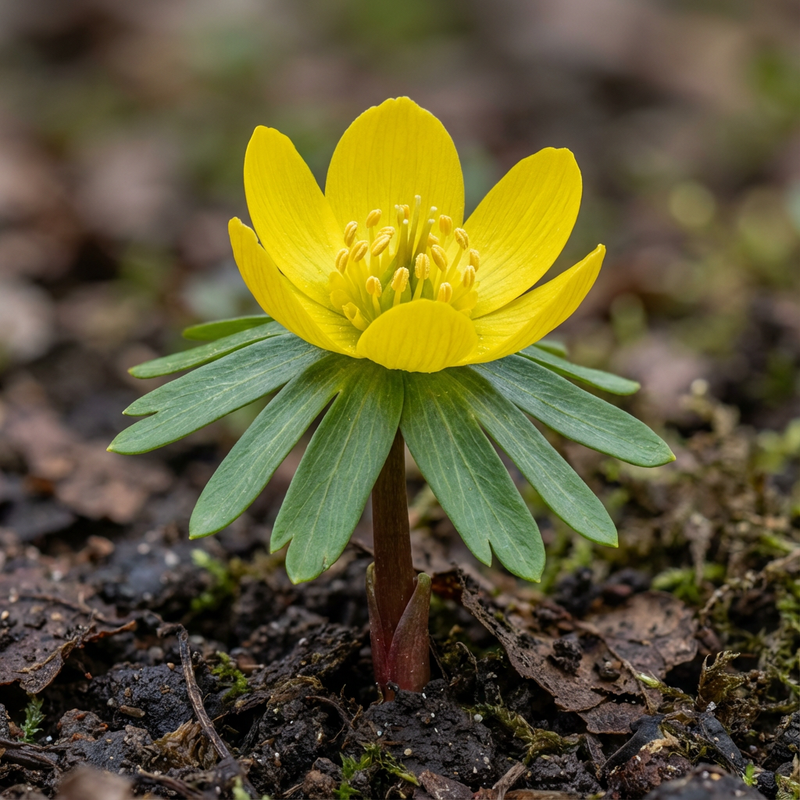 Winterling (Eranthis hyemalis), KI-Illustration