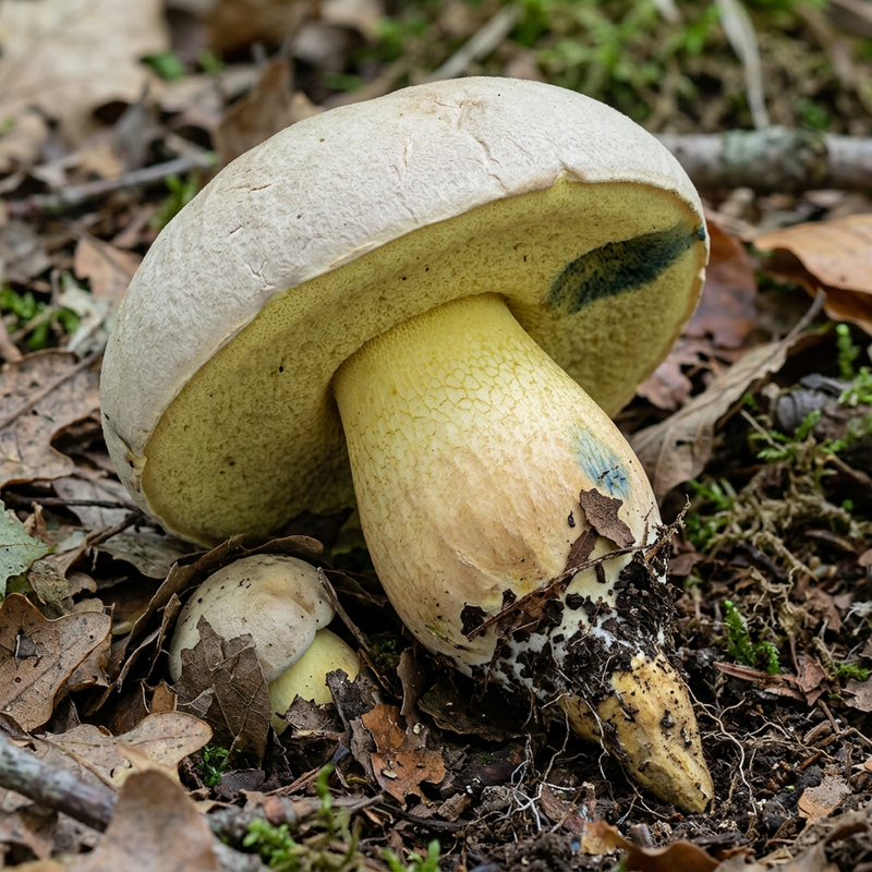 Wurzelnder Bitterröhrling (Caloboletus radicans), KI-Illustration