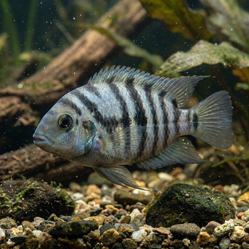 Zebrabuntbarsch (Amatitlania nigrofasciata), KI-Illustration