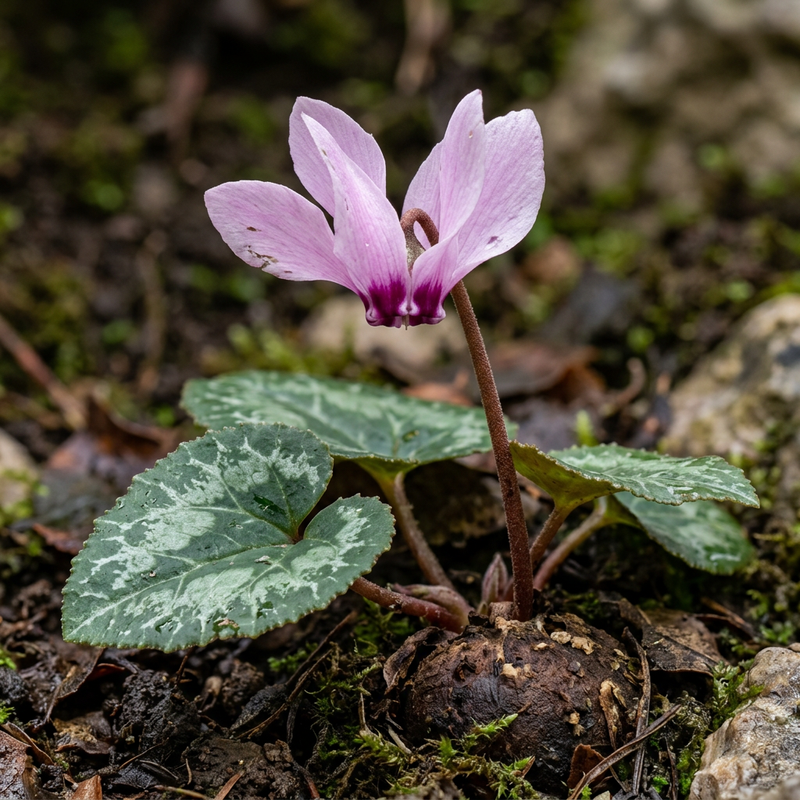 Zimmer-Alpenveilchen (Cyclamen persicum), KI-Illustration